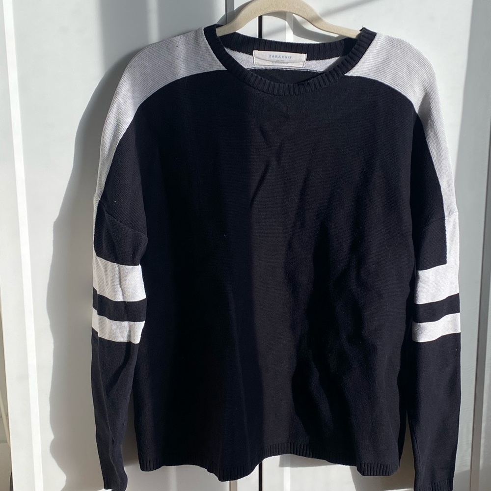 Black and White Cowl & Turtleneck Sweaters with Stripes